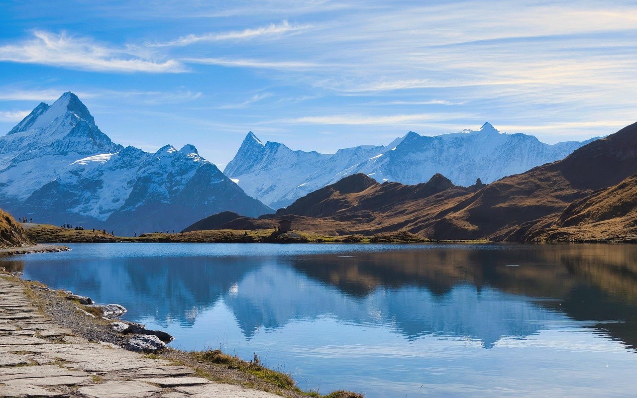 bachalpsee, lake, mountains, nature background, grindelwald, alps, beautiful nature, switzerland, autumn, nature, reflection, water, nature wallpaper, scenery, tourism, hd wallpaper